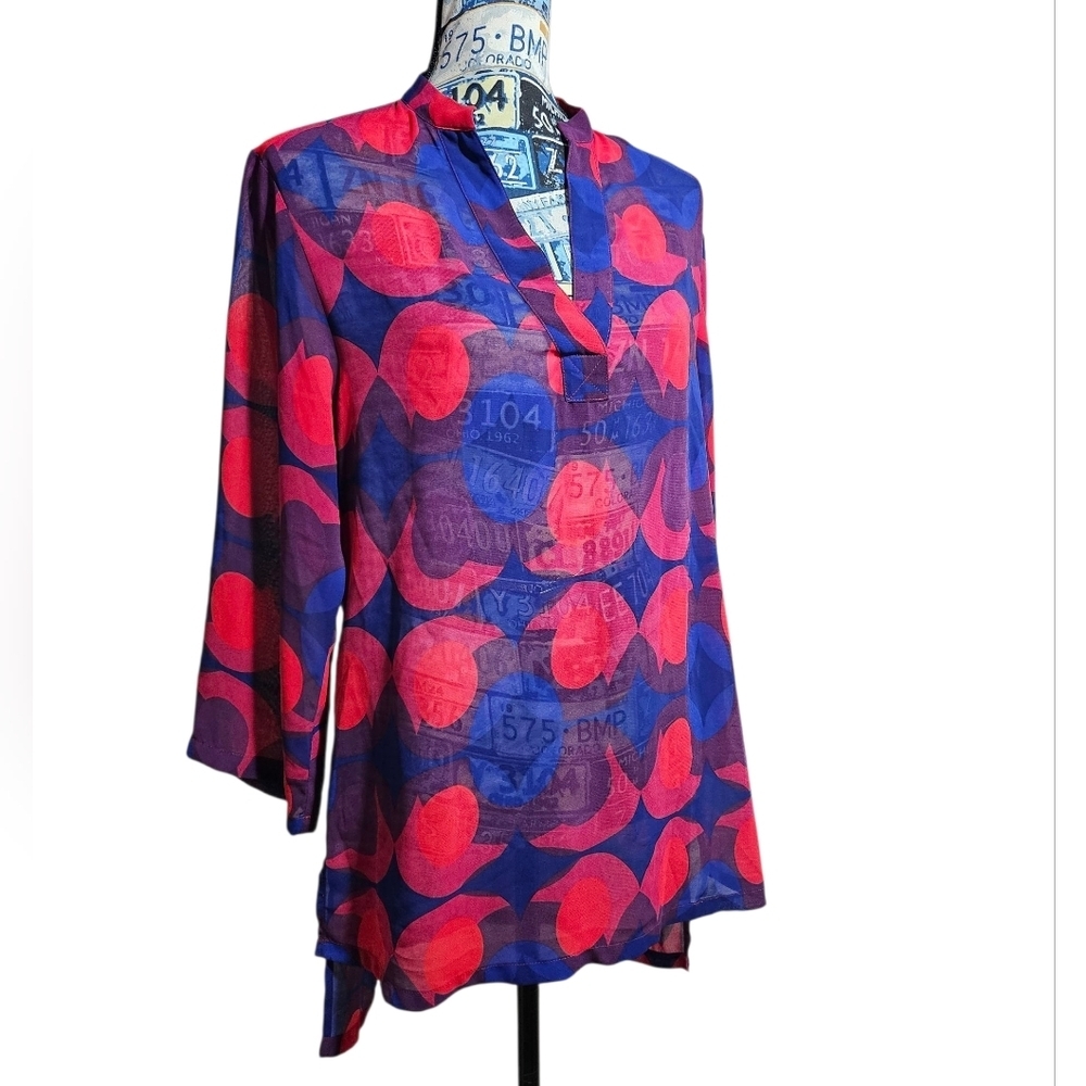 Isaac Mizrahi Sheer 3/4 Sleeve Silk Tunic Medium